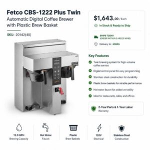 Fetco CBS-1232 Plus Series Twin Commercial Digital Coffee Brewer with Plastic Brew Basket, 208/240V – 254 Cups/Hour