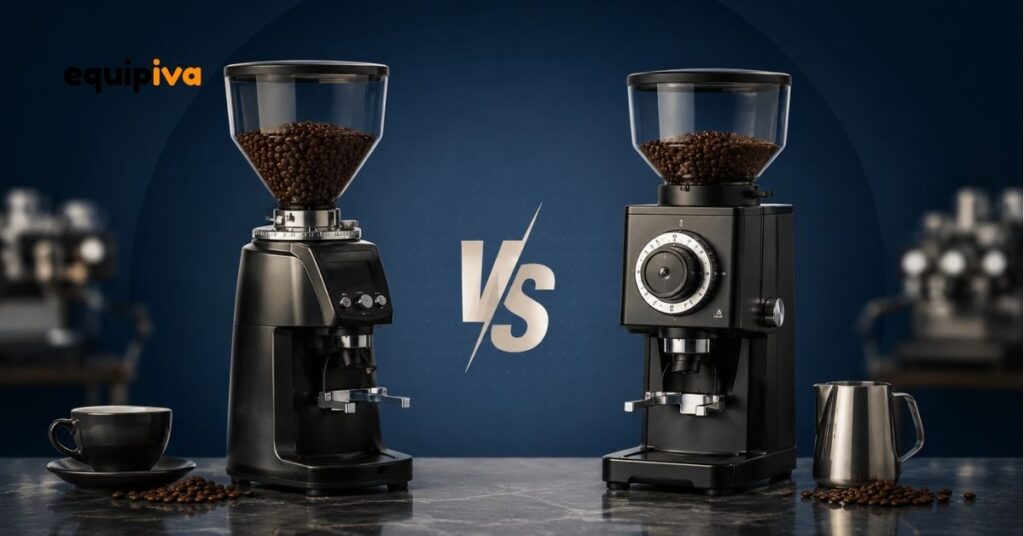 Professional comparison of conical vs flat burr coffee grinders for commercial espresso and café use