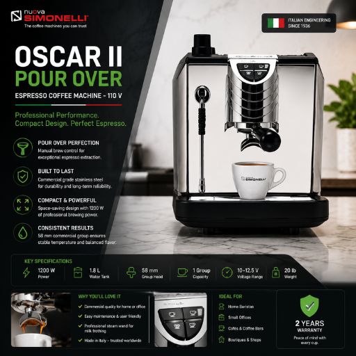 Nuova Simonelli Oscar II Pour Over Professional Espresso Coffee Machine – 110 V